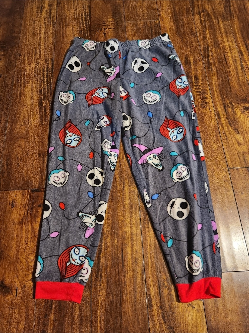 Women's Gray Character Fleece Pajama Pants with Red Cuffs